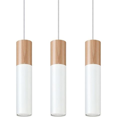 Suspension 3 Lampes Bois pour Ampoule GU10 - Blanc - SILUMEN (1/5)