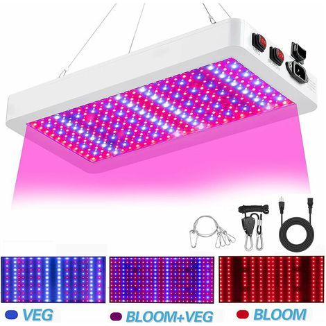 Lampe de croissance LED pour plantes d'intérieur 1000/2000W Lampe de culture 216/312 LED Spectre complet Veg et fleur Plantes d'intérieur Lampe de culture avec thermomètre à corde en g (1/4)