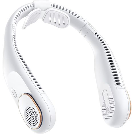 Ventilateur de cou sans pales à refroidissement 360°, recharge USB compatible batterie externe, léger et sûr, parfait pour voyages, Blanc (1/5)