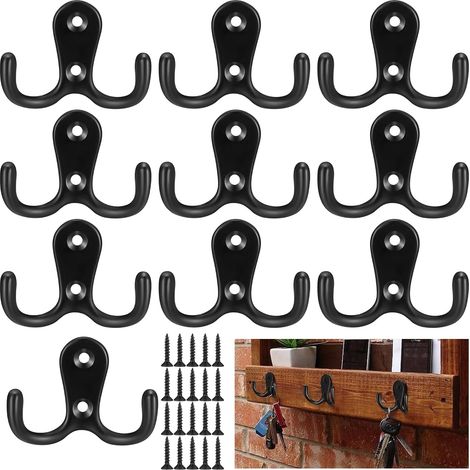 (10 Stück) Wandgarderobe mit Doppelhaken und Schrauben für Bad oder Küche. (1/5)