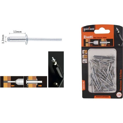Trade Shop - SET 40 STÜCK NIETEN NIET 3,2X13MM DIY ZUBEHÖR HARDWARE DIY 94952 - (1/2)