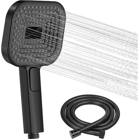 Grand Pommeau De Douche, 135 Mm, Haute Pression Et éConomie D'Eau, Avec 3 Types De Jet, Buses En Silicone Anti-Calcaire, Design Chromé, Pour BéBé Et Animaux Domestiques (BLACK+1.5M hose) (1/5)