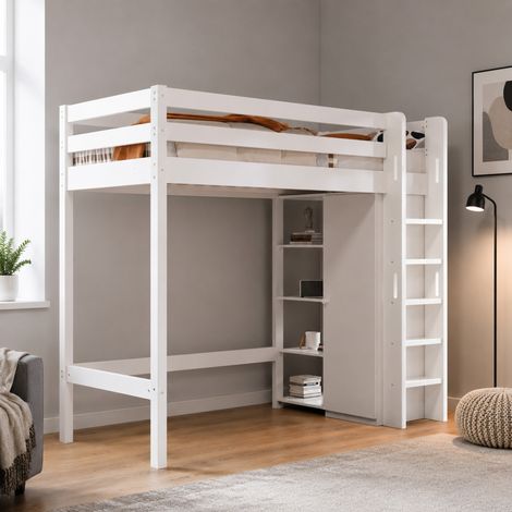 DESMIU Lit Mezzanine Enfant 1 Place avec Armoire, 6 Étagères et Montage Réversible 90 × 200 cm Sans Matelas (1/5)