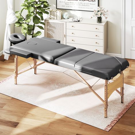 Camilla Masaje Plegable de Madera de 3 Zonas con Altura Respaldo Reposacabezas Ajustables Brazos 215x60x64-89 cm Gris (1/5)