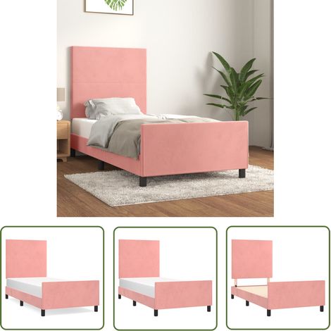 The Living Store Bettgestell mit Kopfteil Rosa 90x190 cm Samt - Samtbettwäsche - Bettessel Rosa - Doppelbett - Boxspringbett - Lattenrost (1/5)