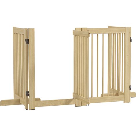 Barrière pour chien autoportante, 4 panneaux, flexible, en pin, 204 cm (L) x 36 cm (l) x 75 cm (H), bois naturel