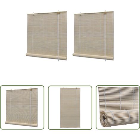 The Living Store Bambusrollos Natur 2 Stk. 120x160 cm - Bambusrolladen - Fensterdeko - Rollos - Lichtdurchlässige Vorhänge - Naturfarben (1/5)
