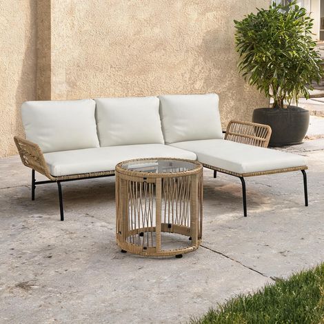Salon de jardin 3 places en résine tressée avec couchage table (1/5)