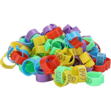 100 anneaux d'identification multicolores pour pattes de poulet, numérotés. (1/5)