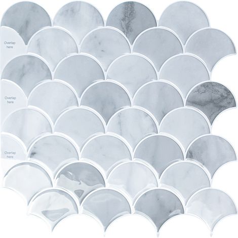 Papel pintado autoadhesivo para azulejos con diseño de sector gris, 30 x 30 cm, estilo mosaico, impermeable, para azulejos de baño y cocina.