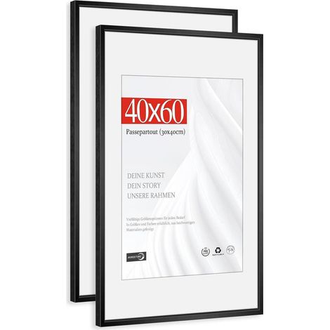 Bilderrahmen Passepartout 30x40cm Kunstglas Alu Schwarz 40x60cm 2x (1/5)