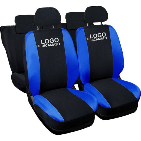 Lupex shop - Coprisedili Auto Compatibili per T-Cross, Made In Italy, anteriori e posteriori con copri poggiatesta incluso, tessuto poliestere, Nero - Blu Royal (1/4)