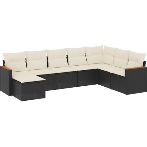 Salon de jardin 8 pcs Mobilier de jardin avec coussins noir résine tressée (1/5)