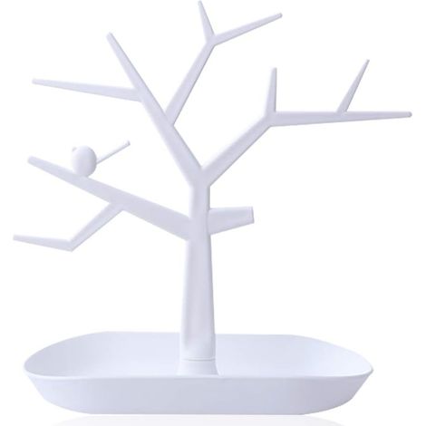 1 plateau porte-clés et bijoux, forme d'arbre, blanc, rangement mural ou sur plan de travail, multifonctionnel pour clés, colliers, bracelets, montres (1/5)