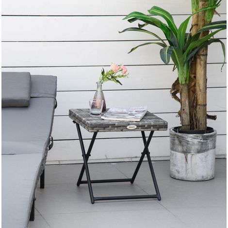 Table de jardin pliante 40x40x40 cm en polyrattan gris, gain de place pour balcon – MEUBLIV (1/5)