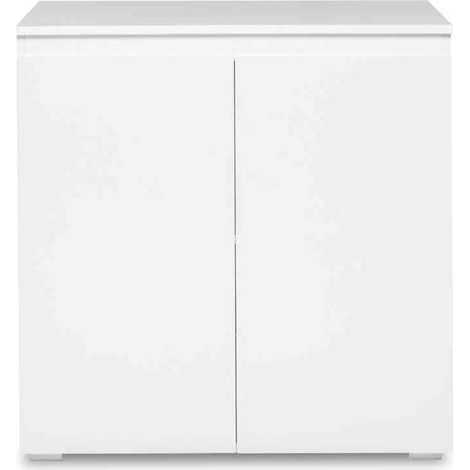 Terre De Nuit – Commode en bois MDF blanc 80x40 cm – 2 portes avec étagères – Petite taille optimisée pour chambre – Effet épuré et léger - CO7053 (1/3)