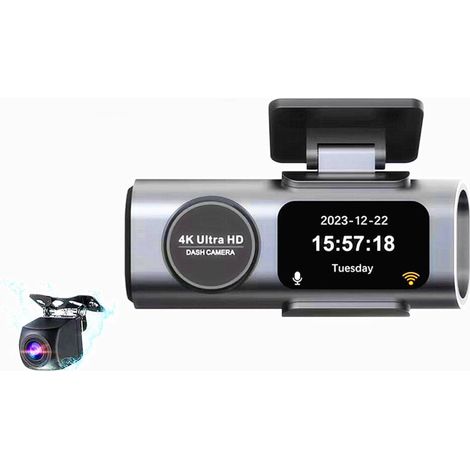 Telecamera da cruscotto WiFi anteriore e posteriore 4K+1080P con scheda SD da 64 GB, controllo tramite app, visione notturna, sensore G, registrazione in loop, WDR. (1/4)