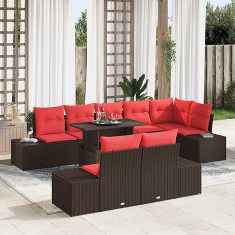 Teenpull – Gartensofa-set mit Kissen 9 pcs Braun und Rot Poly-Rattan (1/5)