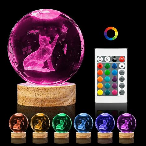 Filiyano-Veilleuse boule à facettes en cristal avec télécommande, 16 couleurs, base en bois LED, boule en verre de 8 cm, cadeau de Noël pour enfants (1/5)