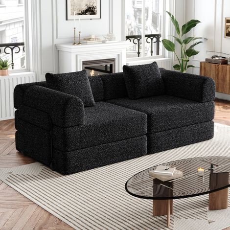 Schlafsofa 183,8 x 91,4 x 69,8 cm Schwarz – Armlehnenstauraum, Chenille, MEUBLIV (1/5)