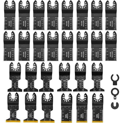 Juego de 31 hojas de sierra oscilante, hojas de sierra universales para herramientas oscilantes, accesorios para multiherramientas, kit de hojas de sierra que incluye 6 hojas de titanio para plástico, (1/5)