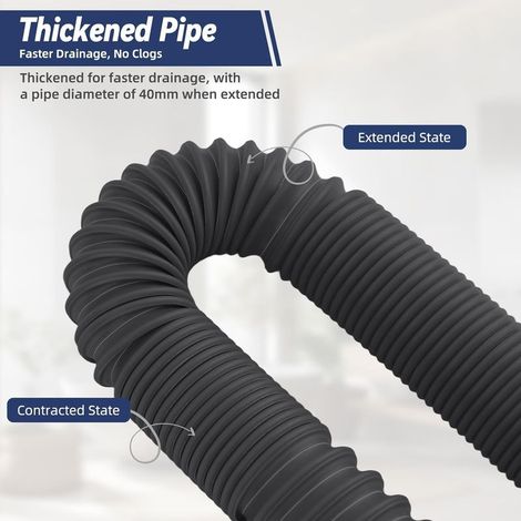 Waschbecken-Siphon, flexibler, geruchsdichter Siphon mit versenktem Stahldraht, G1 1/4" bis G1 1/2" (≈40 & 45 mm) x 32 mm, Küchenspülen-Siphon, Spülbeckenablauf, flexibler Abflussschlauch, schwarz (1/5)