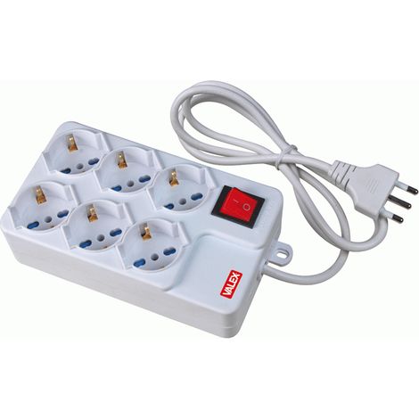 Multiprise VALEX 1140531 à 6 prises avec 3+3 prises universelles, BLANC