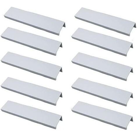 Lot de 10 Poignée Profil Poignée de Meuble Cuisine - Poignée Invisible Poignee de Meuble Brossé Poignée Meuble argent en Alliage d'Aluminium Entraxe 96mm (1/5)