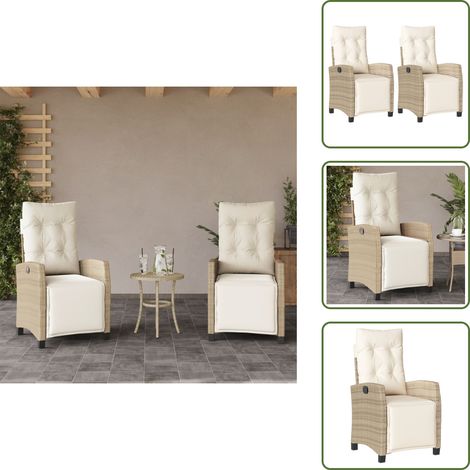 Gartensessel mit Fußteil 2 Stk. Verstellbar Beige Poly Rattan - Gartenstuhl - Liegesessel - Rattan Sessel - Gartenmöbel - Balkon Möbel (1/5)