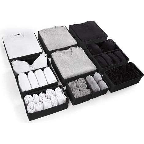 Juego de 12 separadores grandes para cajones de ropa y armarios, color negro