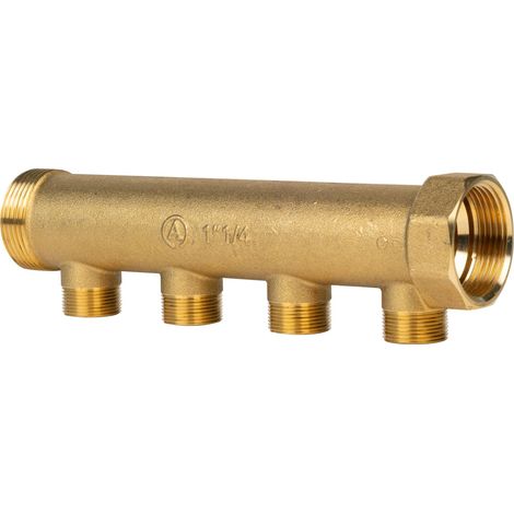 Collettore Ottone Giallo - 4 uscite da 3/4" - Misura: 1"1/4 - Caldo/Freddo