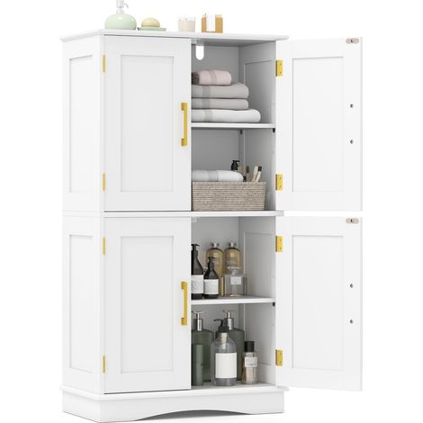 Mobiletto portaoggetti per bagno, dispensa indipendente da 110 cm con 4 ante e 2 ripiani regolabili, Bianco (1/5)