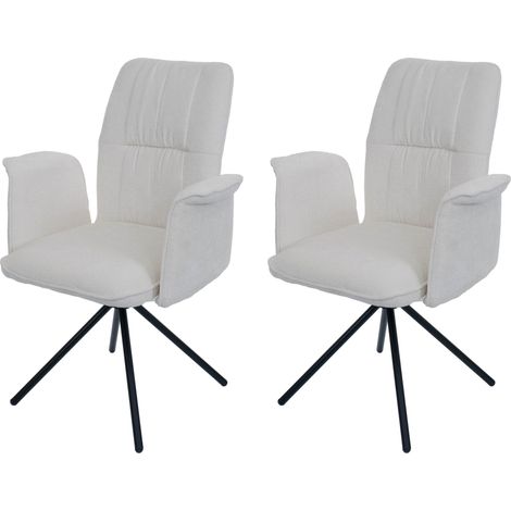 [NUNCA USADO] Juego de 2 sillas de comedor HHG-433, reposabrazos giratorio Auto-Return, tela/textil chenilla (340g/m²) Oeko-Tex, crema (1/5)