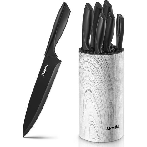 Set de couteaux de cuisine 7 pièces, acier inoxydable, manche ergonomique, bloc amovible noir (1/5)
