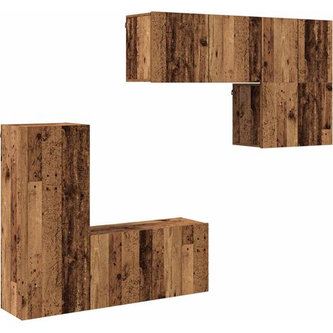 vidaXL TV Wall Unit Wall-mounted 5 pcs Old Wood Engineered Wood (1/4)