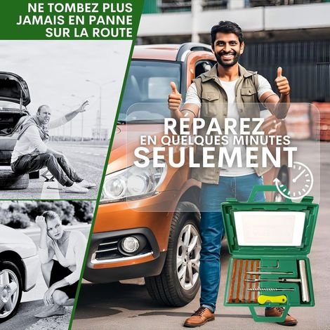 Kit di riparazione pneumatici per auto, moto, quad, quad, tosaerba, trattori Riparazione rapida dello stoppino di colla vulcanizzante in pochi minuti Ripara i tuoi pneumatici in modo semplice Strum (1/4)