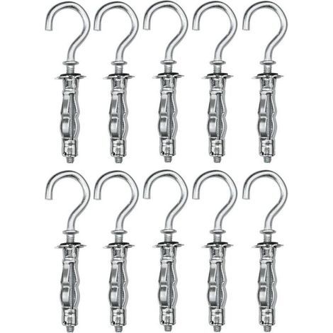 Lot de 10 - Cheville à expansion Ø8x32 mm avec crochet gond piton vis M4 - pour plaques de plâtre corps creux cloison sèche - en acier - finition zingué Cr3+ (1/4)