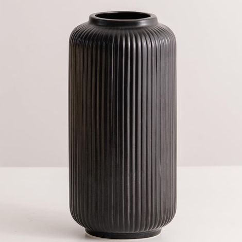 Hauteur 25 cm Vase Côtelé en Ceramique Noir pour Pampa, Vases Decoratif pour Centre de Table Decoration (1/5)