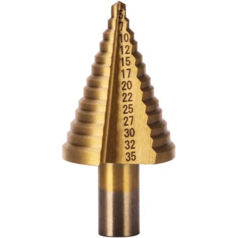 QORVA-Foret étagé HSS métal 5-35 mm – Revêtement titane pour durabilité – Coffret inclus pour rangement – Perçage plastique et aluminium