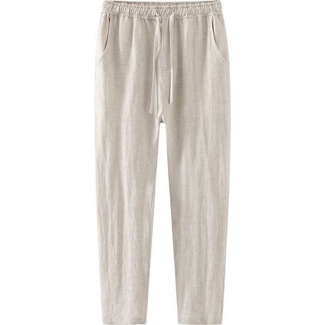 1 pantalon en lin et coton, coupe ample, cordon de serrage, pour yoga plage détente été (1/5)