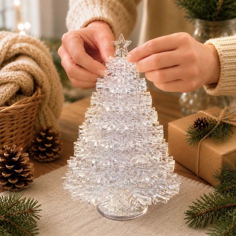 Sapin de Noël 3D modèle acrylique scintillant 11 couches de flocons de neige déco table 90 g – Livraison gratuite