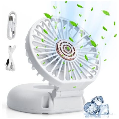 Mini ventilateur portable en 1, mini ventilateur à main rechargeable USB, ventilateur de poche à 3 vitesses, ventilateur personnel pliable, ventilateur de table pour voyage au bureau (blanc) (1/5)