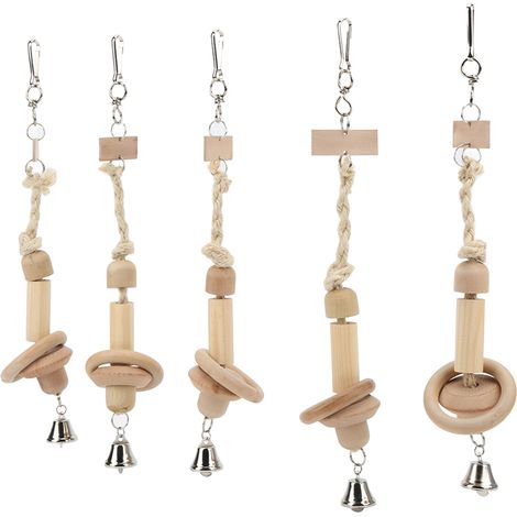 Anneau pour perroquet, 5 pièces, jouet à mâcher, en bois, sûr, attrayant avec cloches pour oiseaux (1/5)