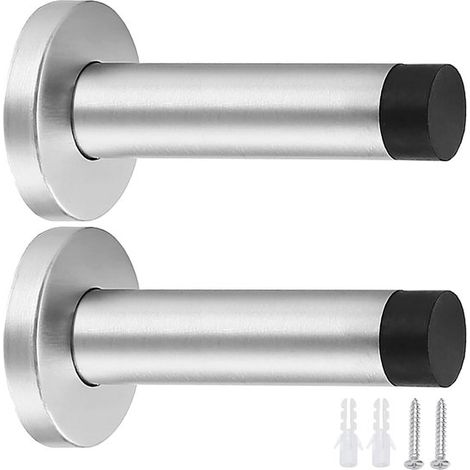 2er-Packung robuster Türstopper aus Edelstahl zur Wandmontage mit Gummipolsterung und Schrauben, Silber. (1/5)