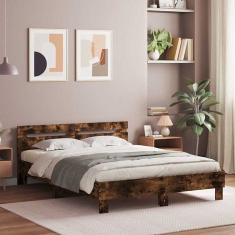 Cadre de lit sans matelas chêne fumé 140x190 cm (1/5)