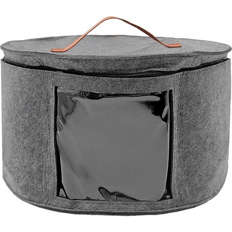 Boîte de rangement ronde et pliable avec couvercle et fermeture éclair, poignée en cuir, idéale pour le rangement ou les voyages, (1/5)