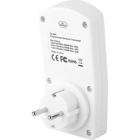 Prise thermostat sans fil programmable - - TS-2000 - Blanc - ABS - 1 prise (1/4)