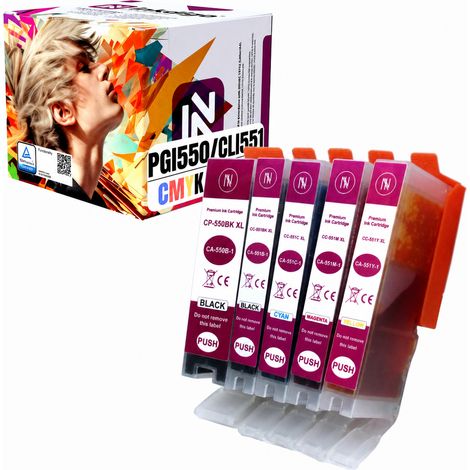 Encre Inkdigo PGI550 CLI551 compatible avec les imprimantes Canon Pixma IP7240 IX6820 MG5450, certifiée TÜV. (1/5)