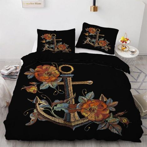 Bettwäsche-Set 135x200 cm 4-teilig mit Anker-Motiv, 100% Mikrofaser, Wendebettwäsche mit Reißverschluss