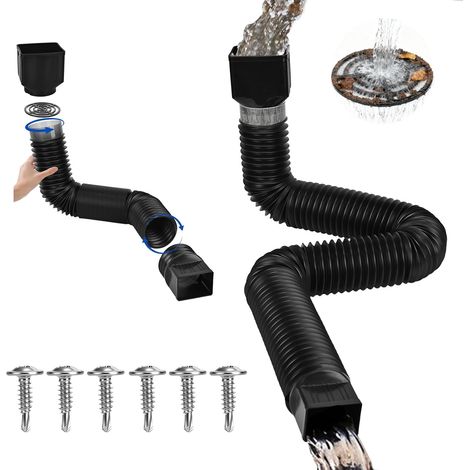 Rallonge de Gouttière Flexible Gouttière PVC, Crapaudine de Gouttière, Kit d'Extension de Descente 80/100 mm - Anti-Feuilles, Longueur Ajustable 47-150 cm (Noir) (1/5)